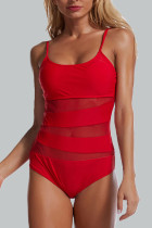 Sexy Solid Split Joint See-through Mesh Swimwears