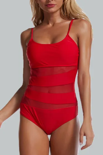 Sexy Solid Split Joint See-through Mesh Swimwears