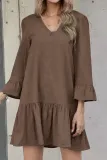 Casual Solid Fold V Neck A Line Dresses