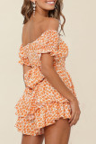 Fashion Street Print Patchwork Off the Shoulder Loose Rompers