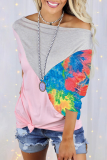 Casual Print Contrast Off the Shoulder T-Shirts