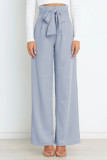 Work Simplicity Solid With Belt Loose High Waist Straight Solid Color Bottoms