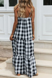 Fashion Street Plaid Split Joint Spaghetti Strap Cake Skirt Dresses