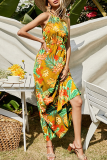 Fashion Elegant Floral Patchwork Halter Dresses