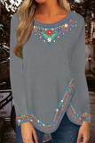 Fashion Casual Print Patchwork O Neck Tops