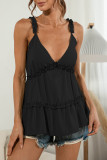 Fashion Sweet Solid Split Joint V Neck Tops