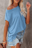 Fashion Street Solid Split Joint O Neck T-Shirts