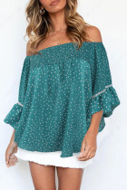 Fashion Street Print Split Joint Off the Shoulder Tops