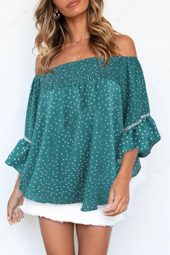 Fashion Street Print Split Joint Off the Shoulder Tops