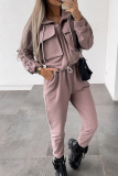 Casual Solid Patchwork Zipper Collar Long Sleeve Two Pieces