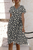 Fashion Street Print Split Joint V Neck A Line Dresses