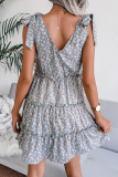 Casual Sweet Floral Strap Design Stringy Selvedge V Neck A Line Dresses