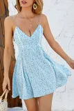 Fashion Street Print Split Joint V Neck A Line Dresses