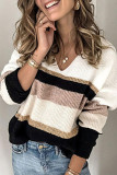 Casual Color Block Patchwork V Neck Tops