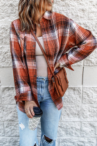 Casual Plaid Patchwork Buckle Turndown Collar Tops