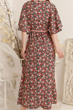Celebrities Floral Split Joint With Belt V Neck A Line Dresses