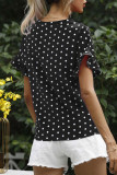 Fashion Street Polka Dot Split Joint V Neck T-Shirts