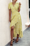 Elegant Floral Flounce With Belt Irregular Dress Dresses