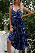 Elegant Dot With Belt V Neck A Line Dresses