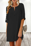Street Solid Patchwork O Neck A Line Dresses(3 Colors)