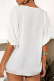 Casual Embroidery Split Joint O Neck T-Shirts