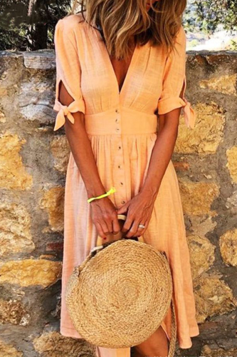 Casual Elegant Buckle Knotted V Neck Dresses