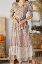 Elegant Floral With Belt Mesh V Neck A Line Dresses