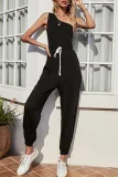 Fashion Street Solid Frenulum One Shoulder Regular Jumpsuits