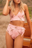 Vacation Character Solid Frenulum Knotted Swimwears