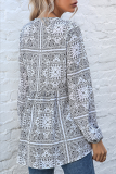 Fashion Elegant Print Tassel Frenulum V Neck Tops