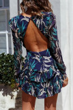 Fashion Casual Print Backless O Neck A Line Dresses