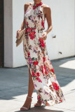 Fashion Street Print Split Joint Halter Waist Skirt Dresses