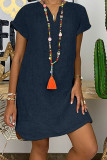 Fashion Casual Solid Split Joint V Neck Lantern Skirt Dresses