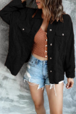 Casual Solid Pocket Buckle Turndown Collar Outerwear