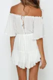 Fashion Solid Patchwork Zipper Off the Shoulder Loose Rompers
