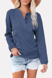 Casual Solid Buckle O Neck Tops(6 Colors)