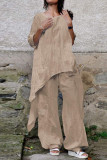 Casual Simplicity Solid Asymmetrical O Neck Three Quarter Two Pieces