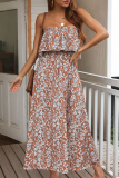 Casual Elegant Floral Split Joint Flounce Strapless A Line Dresses