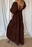 Elegant Solid Patchwork Flounce Square Collar A Line Dresses