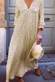 Fashion Street Print Split Joint V Neck Princess Dresses