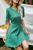 Fashion Elegant Polka Dot Split Joint Strap Design O Neck A Line Dresses