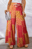 College Vacation Print Patchwork Loose Mid Waist Wide Leg Full Print Bottoms