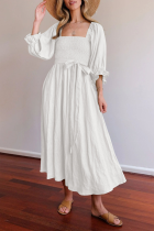 Street Solid Patchwork Square Collar Waist Skirt Dresses