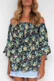 Fashion Street Print Split Joint Off the Shoulder Tops