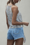 Fashion Casual Print Frenulum Halter Tops
