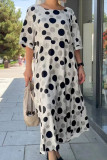 Casual Polka Dot Printing O Neck Princess Dresses