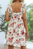 Fashion Elegant Floral Split Joint Square Collar A Line Dresses