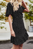 Elegant Dot Patchwork Flounce V Neck A Line Dresses