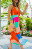 Fashion Street Print Split Joint V Neck A Line Dresses