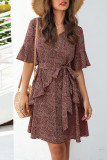 Fashion Simplicity Print Patchwork V Neck A Line Dresses